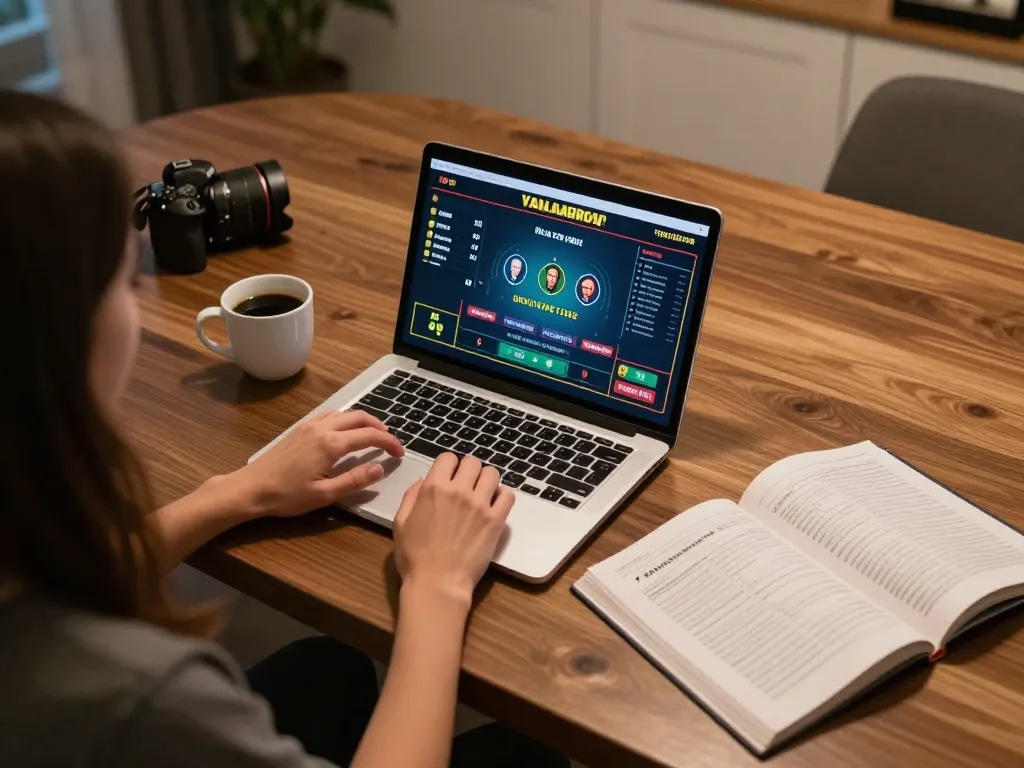 Engaging scene on trang chủ F168 with a player enjoying live dealer games on a laptop, showcasing excitement.