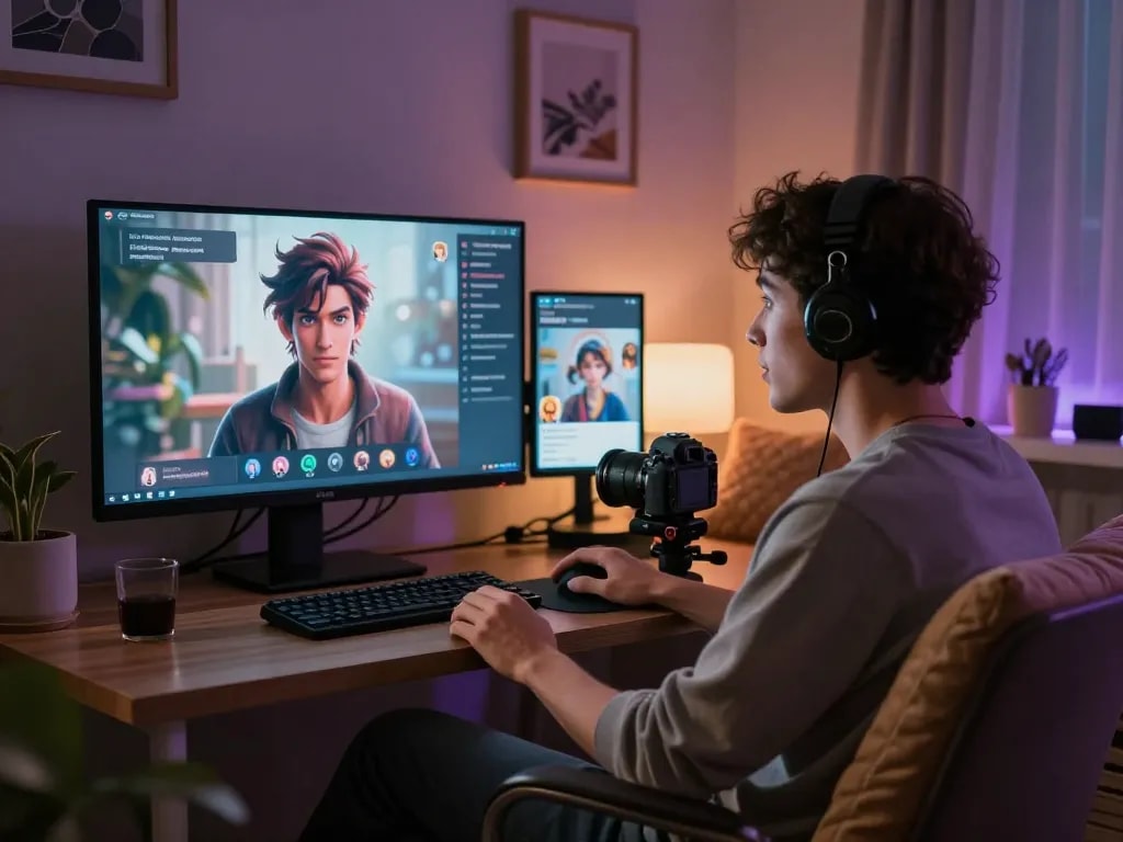 Immersive character AI NSFW chat scene in a cozy virtual environment with engaging character interactions.