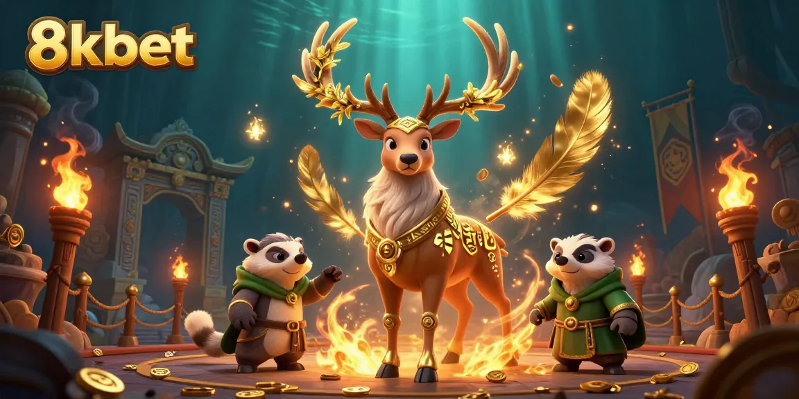Engage in thrilling gameplay with 8kbet, featuring a druid stag and a wise badger in an exciting casino scene.