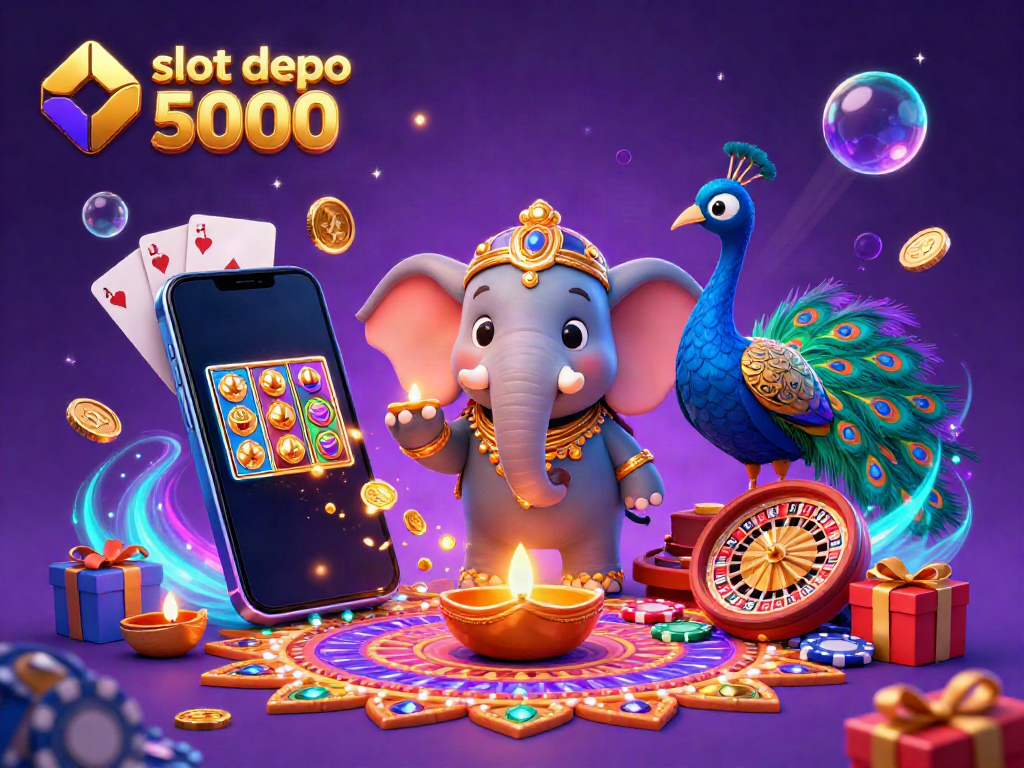 Experience the excitement of slot depo 5000 with vibrant games, golden coins, and joyful visuals.