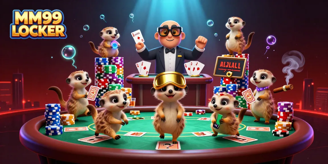 Experience thrilling gameplay at MM99 LOCKER with lively meerkats in a vibrant casino scene.