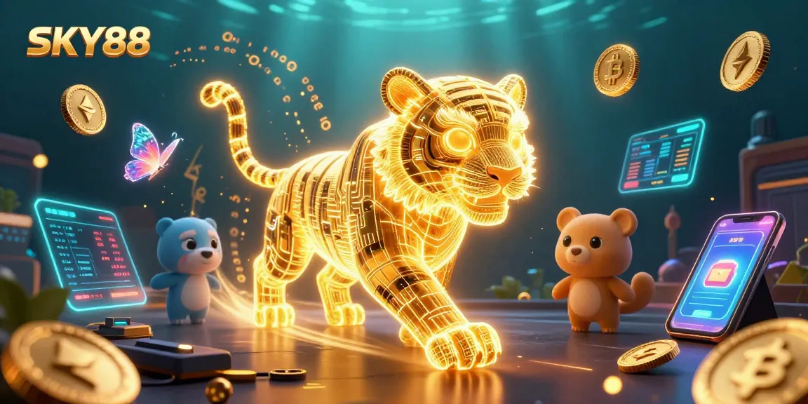 Experience the electrifying gaming journey with SKY88 in this vibrant 3D casino scene.