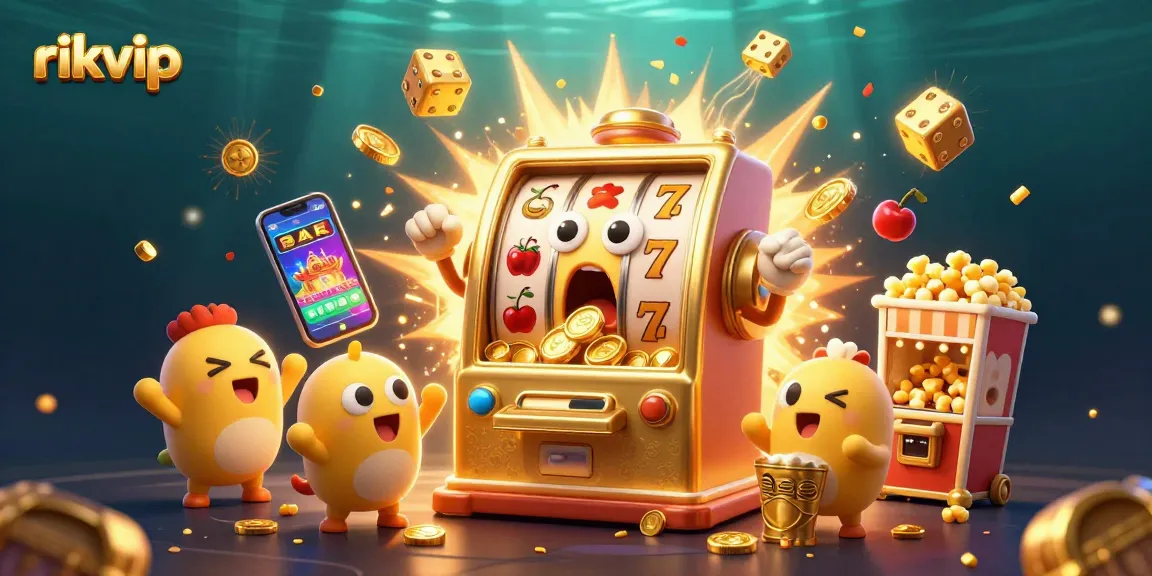 Experience the excitement of rikvip as the slot machine wins and coins cascade down.